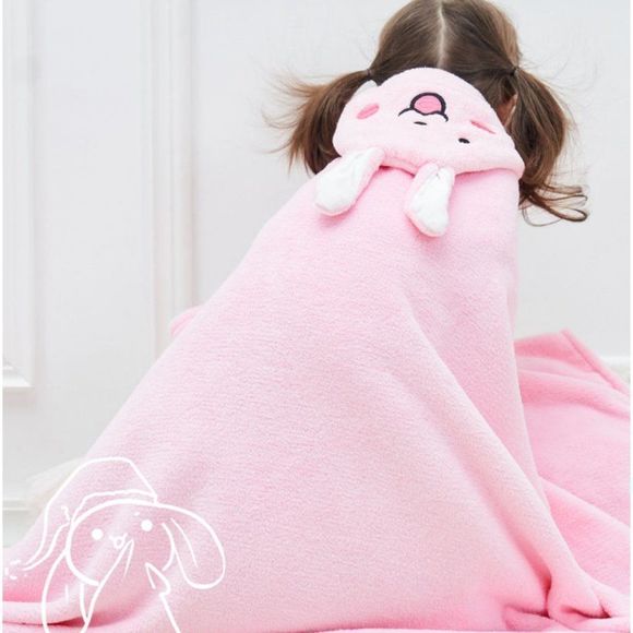 Pink Bunny Plush Kids Blanket Bath Robe Towel - Picture 3 of 7